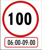 Speed limit, time period combination sign